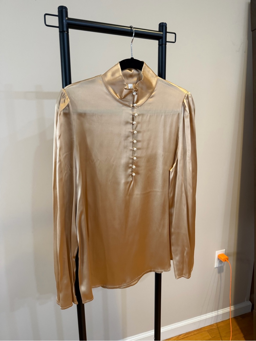 Lilysilk 100% Mulberry Silk Mandarin Collar Stretch Silk Blouse w/Pearl buttons